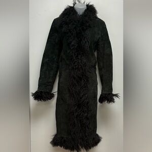 Marvin Richards Genuine Suede & Mongolian Lamb Trim Coat | Black | Size M